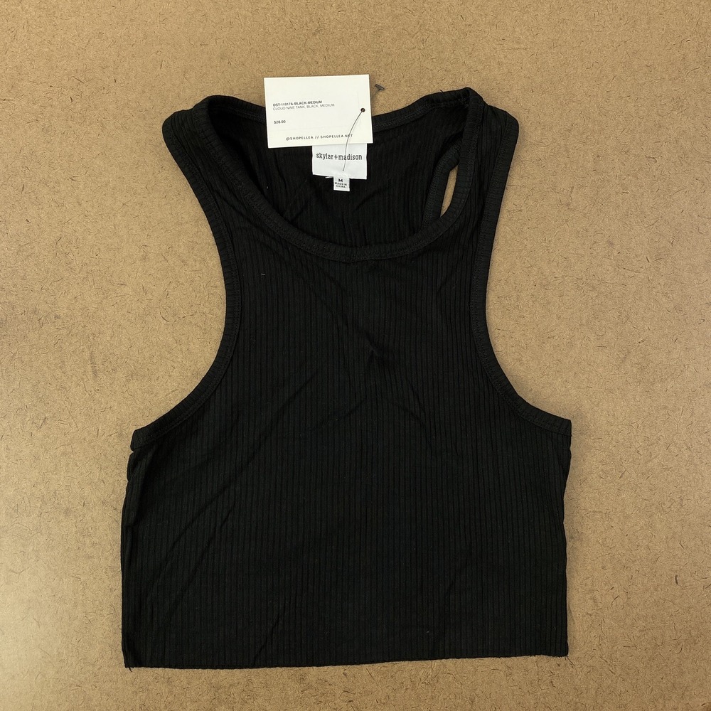 Skylar Madison Women's Size Medium Black Cloud Nine Ribbed Cropped Tank NWT